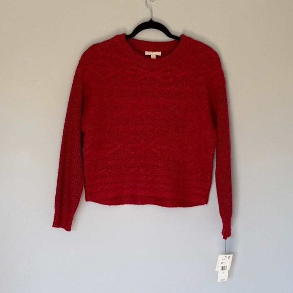 I.N. San Francisco Womens Red Cable Knit Crew Neck Sweater 1040L3K Small NWT